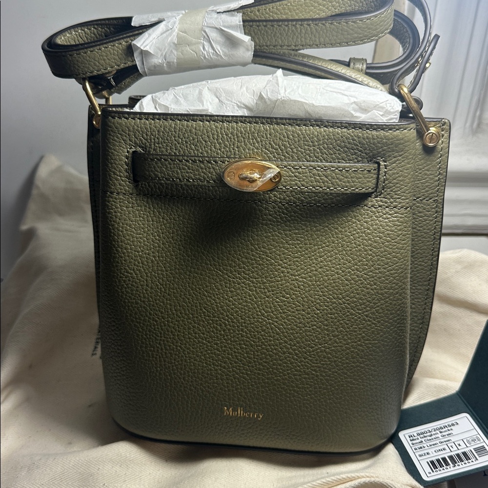 Mulberry Mini Islington Bucket Classic Grain Linen Green NWT